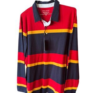 NWT P Polaflon Multi Striped Heavy Rugger Rugby L/S Polo Shirt 2XL Red Blue